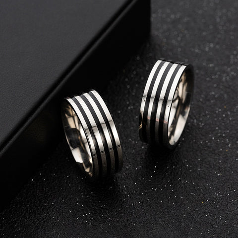Fashion Round Ring Men Simple Classic Pave Black Zircon Width 8mm Finger Rings
