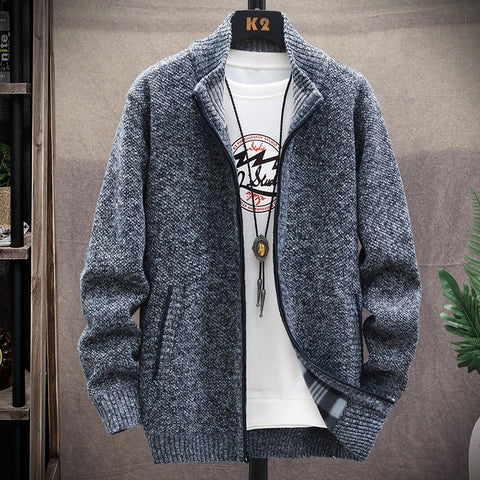 Sweater Fleece Cardigan Coat Solid Color Stand Collar Jersey