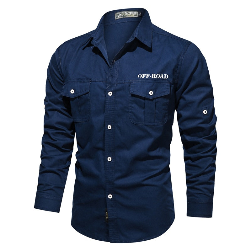 Men Shirts Multi-pocket Breathable Blouse Long Sleeve