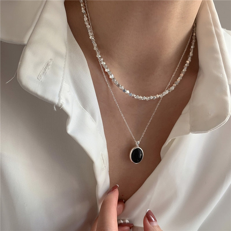 Oval Black Onyx Necklace For Vintage Long Pendant Statement Fashion Jewelry