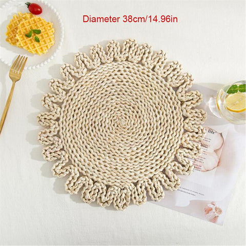 Handmade Round Placemat Made Of Corn Husk Wipeable Table Mat