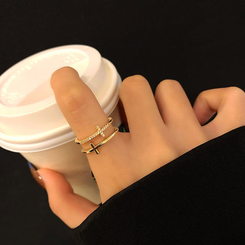 Men Punk Silver Color Plated Cross Chain Ring Adjustable Jewelry