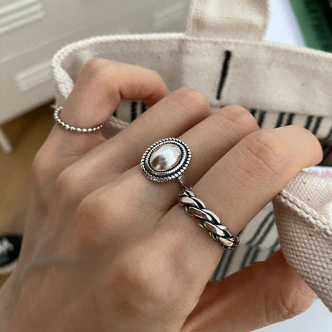 Silver Rings Couples Accessories INS Fashion Vintage Twist Design Round Shape