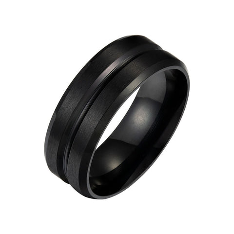 Fashion Round Ring Men Simple Classic Pave Black Zircon Width 8mm Finger Rings