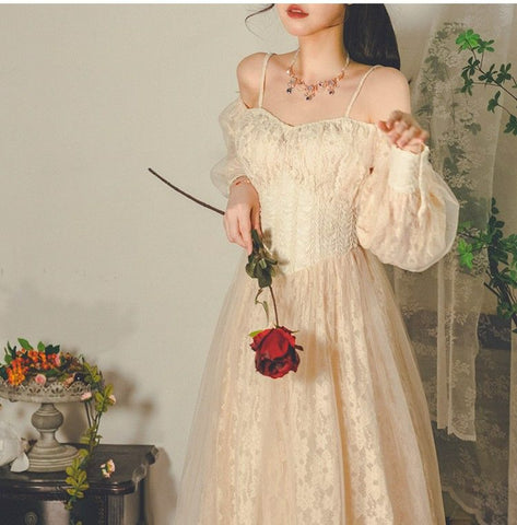French Vintage Fairy Lace Casual Embroidery Party Dresses