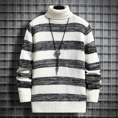 Stretwear Casual sweater High-Neck Striped Slim Fit Knittwear