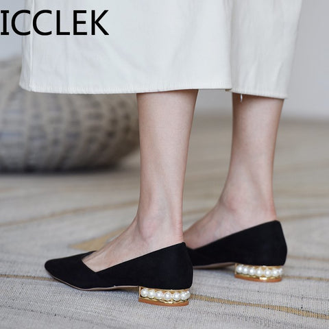 Women Flats Pearl Heeled Slip on Shoes Woman Ballet Flats Pointed Toe