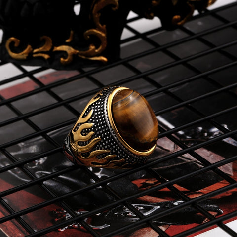 Vintage Oval Stones Ring in Stainless Steel Jewelry Mens Accessories