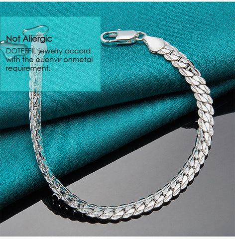 Sterling Silver Bracelet 6mm 18/19/20cm Flat Side Chain Lobster Clasp