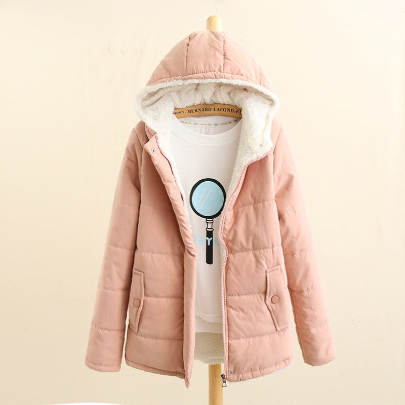 Fleece Parkas Coat New Korean Casual Jackets Cotton Hooded Windproof Warm