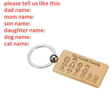 Family Love Cute Keychain Wooden Engraved Family Name