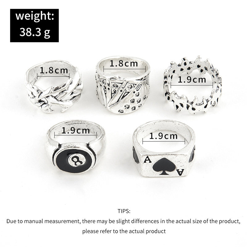 Punk Style Fashion Set Ring Men Vintage Various Shapes Street Hip Hop Finger