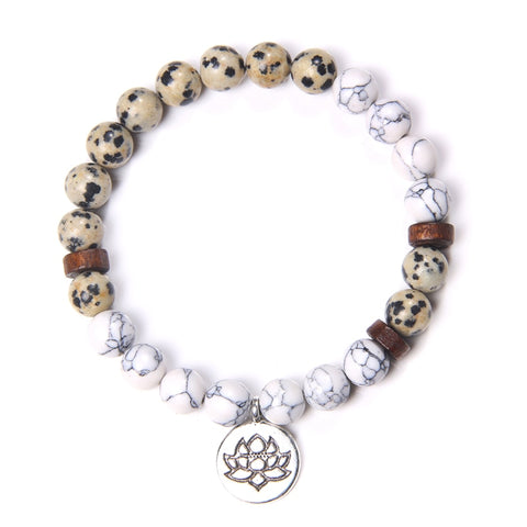 Handmade Natural Stone Lotus Ohm Buddha Beads Bracelet