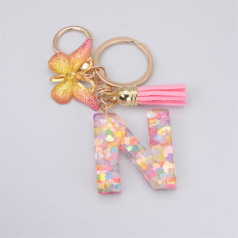 Acrylic Butterfly Letter Keychains English Alphabet Crystal Women Key Chains