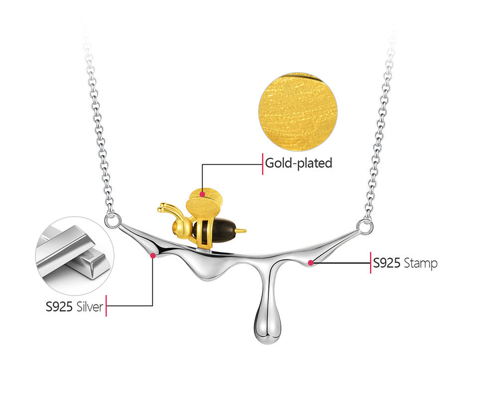 Bee and Dripping Honey Pendant Necklace Women