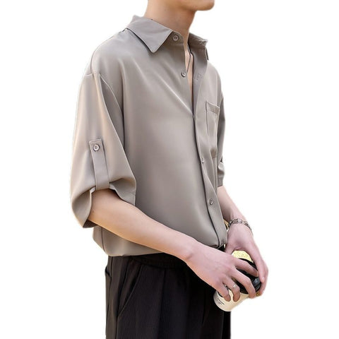 Short Sleeve Shirt Men Half-sleeved Lapel Ice Silk