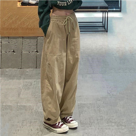 Women S-3XL Casual Pants Safari Style Drawstring High Waist Trousers
