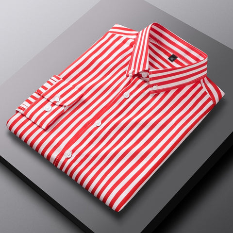 Mens Striped Shirts Long Sleeve Button Down Shirt Business