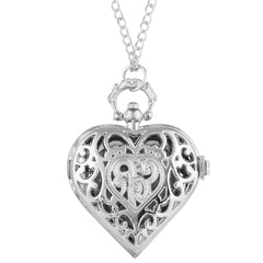 Fashion Silver Heart Shaped Lovely Hollow Elegant Quartz Pocket
