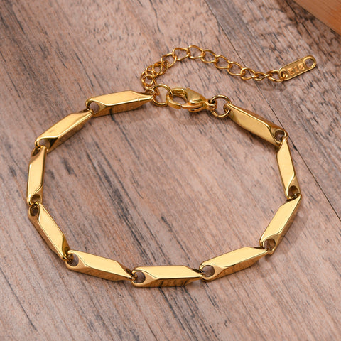 Bar Link Baht Link Chain Bracelet Stainless Steel Gold Plated Bamboo Bracelets