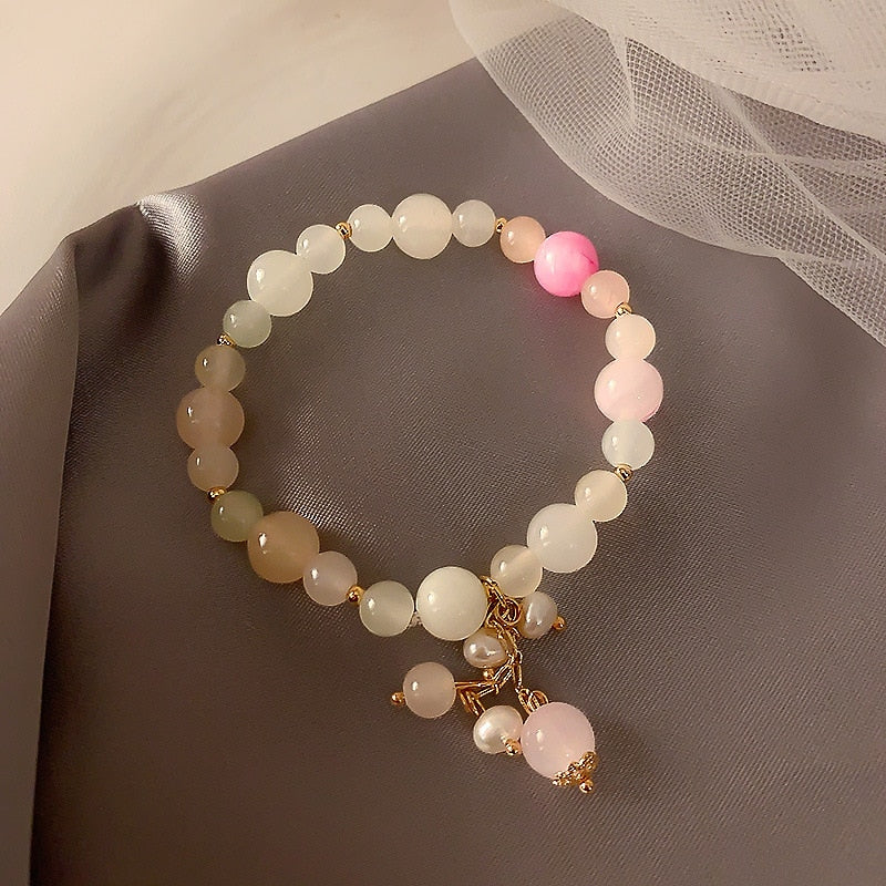 Simulated Pearl Cartoon Flower Sweet Cute 2 Pcs Charm Beaded Bracelets