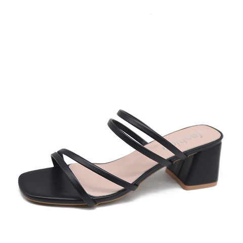 Sandals Ladies Square Heels Elegant Summer Slippers Outside Cross Tied