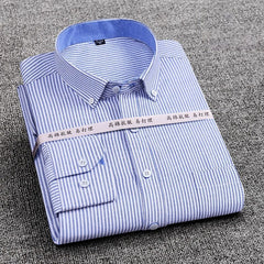 Mens Striped Plaid Oxford Spinning Casual Long Sleeve Shirt