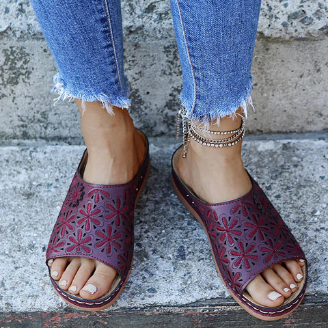 Wedge Sandals Open Toe Sandals Vintage Anti-slip Leather