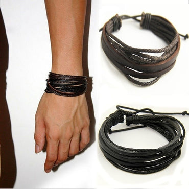 King Leisure Fashion Men Hand-woven Multilayer Leather Bracelet Handmade