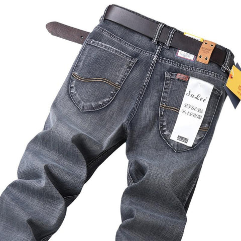 Comfort Straight Denim Pants Men Jeans Business Casual Elastic
