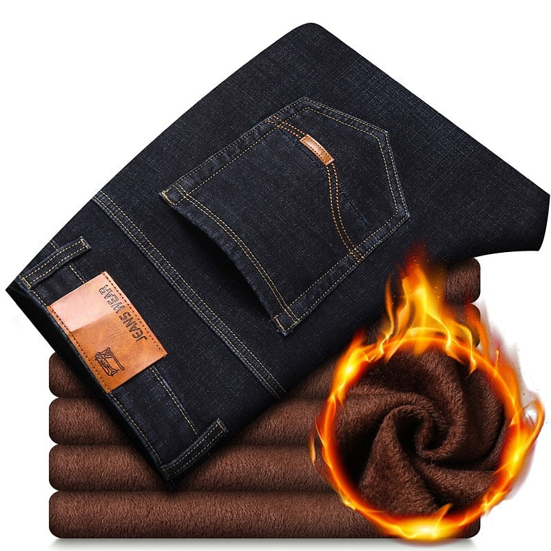 Jeans Brand Warm Flocking Warm Soft  Men Activities Warm Fleece