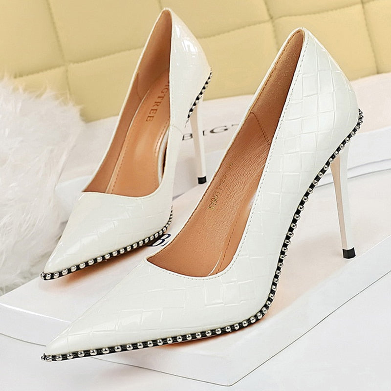 Shoes Rivet Woman Pumps High Heels Stiletto Pu Leather