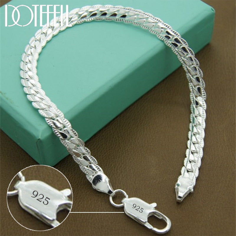 Sterling Silver Bracelet 6mm 18/19/20cm Flat Side Chain Lobster Clasp