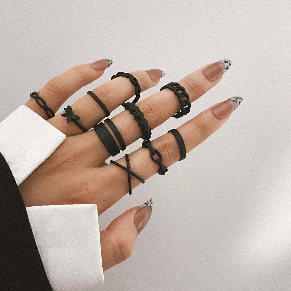 10Pcs/Set Bohemian Geometric Metal Ring Set