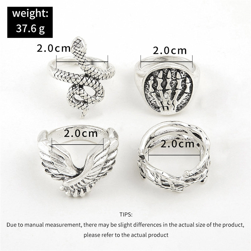 Punk Style Fashion Set Ring Men Vintage Various Shapes Street Hip Hop Finger