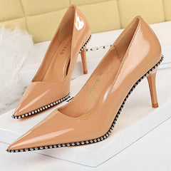 Shoes Rivet Woman Pumps High Heels Stiletto Pu Leather