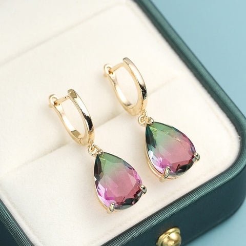 Trendy Women Earrings 4 Colors Delicate Gold Color Inlay Natural Stone