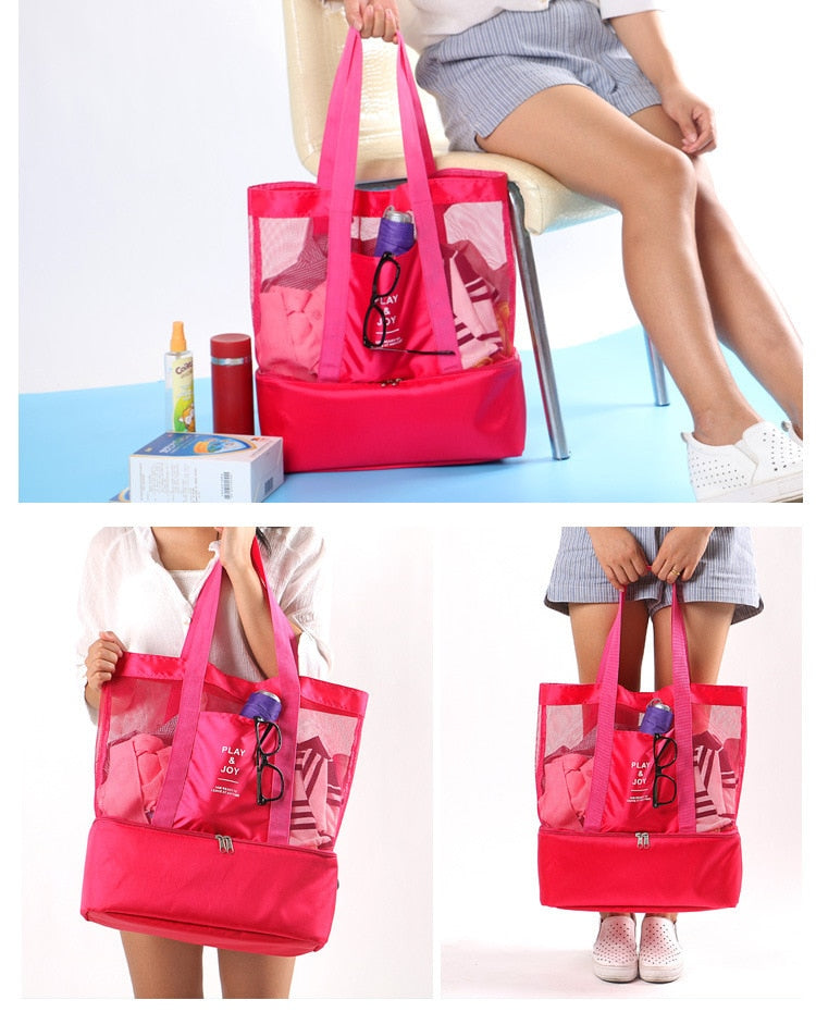 High Capacity Mesh Transparent Bag Double-layer Large Picnic Beach Bags