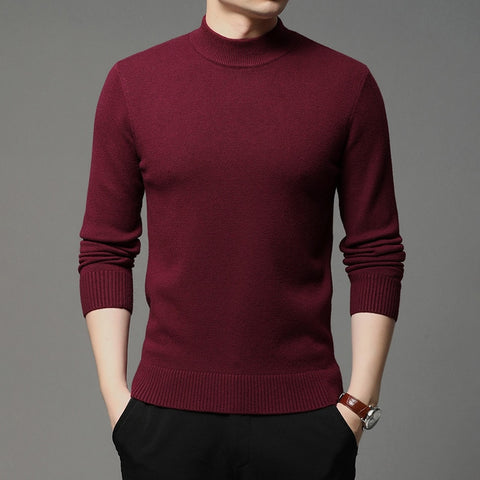 Men Turtleneck Pullover Sweater Fashion Solid Color Thick and Warm