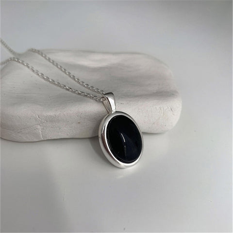 Oval Black Onyx Necklace For Vintage Long Pendant Statement Fashion Jewelry