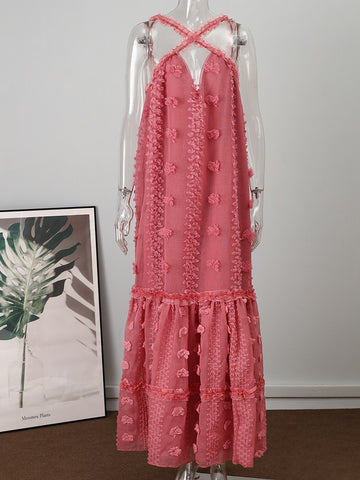 Sleeveless Halter Maxi Summer Dress For Women Fashion Ruffle Beach Long