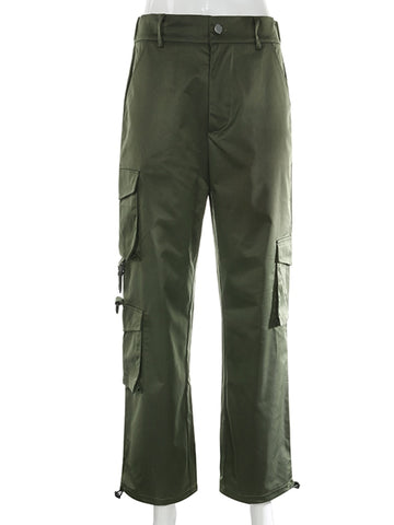 Y2k Button Pockets Patchwork Cargo Pants Women Streetwear High Waist Trousers