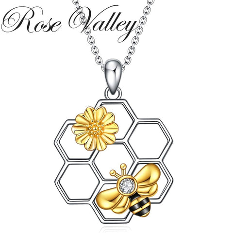 Rose Valley Sunflower Pendant Necklace for Women Bee Pendants