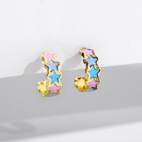 Vintage Enamel Flower Small Hoop Earrings Trendy Geometric Statement
