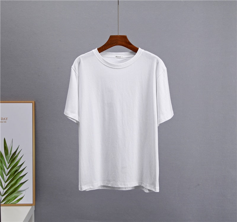 Basic Cotton T Shirt Women New Loose Solid Tees