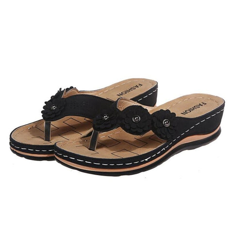 Slippers Women Summer PU Sewing Thong Sandals Vintage