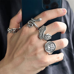 Punk Style Fashion Set Ring Men Vintage Various Shapes Street Hip Hop Finger