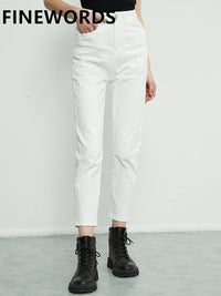 White Jeans For Women Casual Baggy Harem Boyfriend Jeans High Waist