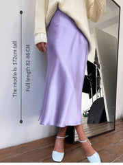 Women High Waisted Skirt  Silk Satin Skirts  A-Line Elegant Skirts