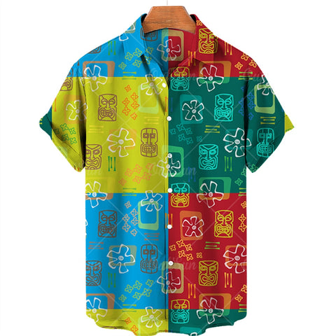 Clothing 3D Hawaiian Shirt Men Fashion Cashew Flower Geometric Printed Shirts